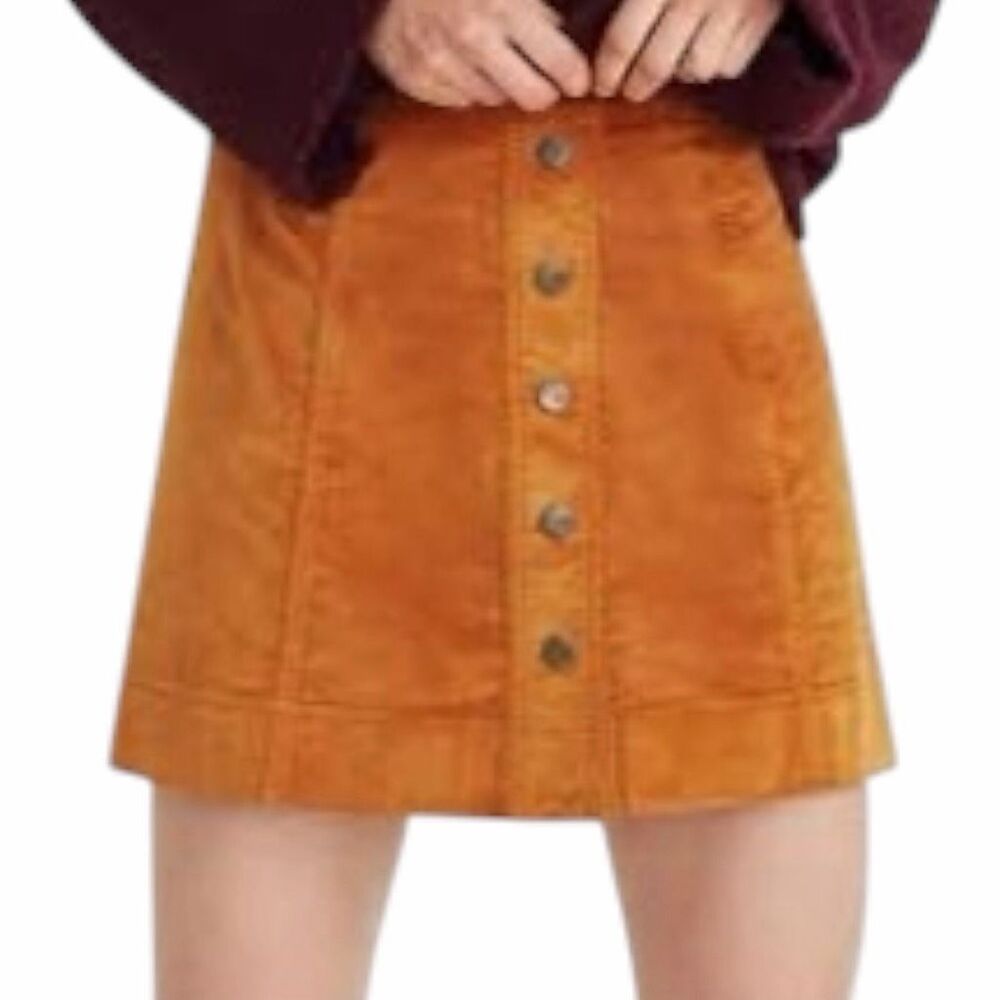 MADEWELL Women’s Burnt Orange Velveteen A-Line Button Front Mini Skirt Size 2 - Picture 1 of 6